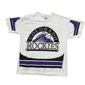Pro Player White and Purple Colorado Rockies‎ Vintage TShirt Size Large